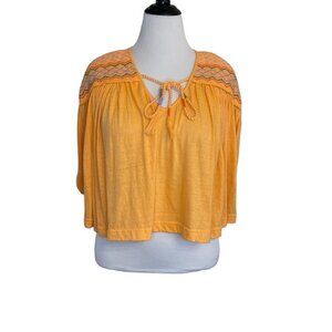 Nwt free people market embroidery trim tassel v-Neck short dolman sleeve tee S